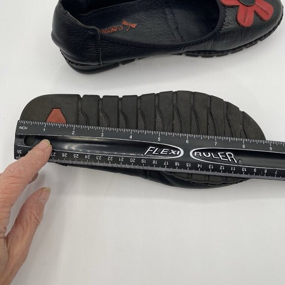 Red Dragonfly Floral Appliqué Black Leather Loafers US Size 5.5, Chinese Sz 225 - Picture 14 of 14